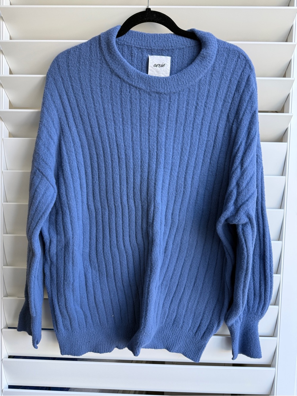 Aerie Women's Blue Ribbed Crewneck Sweater